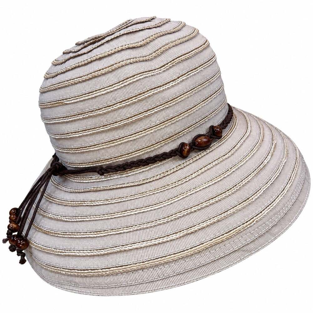 Sunday Afternoons Vineyard Hat Womens M Linen Color Wide Brim Sun Hat Chin Strap